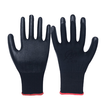 者也 劳保手套加厚胶皮塑胶丁腈防滑手套工地干活工作 黑色12双