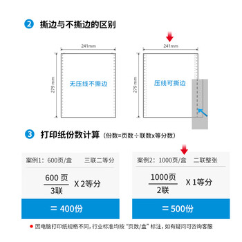 得力（deli）塞纳河系列打印纸 复印纸 可撕边打印纸 1000页/盒 二联【CS彩色撕边】