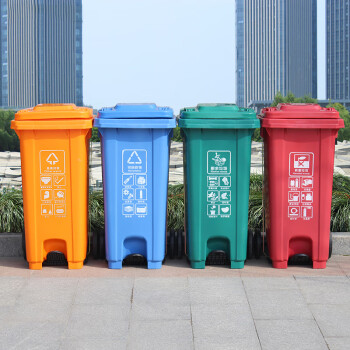 庄太太 【240升绿色易腐垃圾】杭州福建杭州环卫带盖大型垃圾分类垃圾桶大号脚踩脚踏式果皮箱