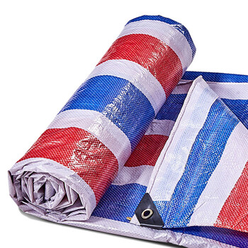 者也 防水布户外防晒雨篷布彩条布三色布塑料油布加厚双面覆膜装修工地遮阳防尘6*10米