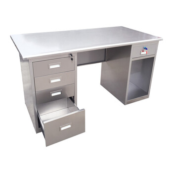 震迪304不锈钢办公桌1.6米五斗一空柜带抽屉实验桌KG163可定制柜