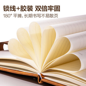 得力（deli）笔记本子A5/80张羊巴皮记事本商务办公皮面本加厚工作笔记本复古皮面本蓝BP153