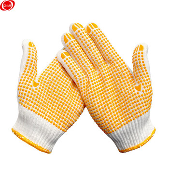 谋福CNMF劳保手套防滑点胶手套加厚耐磨点珠手套涂胶工作手套（黄色点珠款 一打12副）
