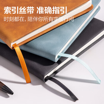 得力（deli）笔记本子A5/80张羊巴皮记事本商务办公皮面本加厚工作笔记本复古皮面本蓝BP153