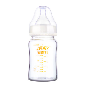爱得利(IVORY) 奶瓶 婴儿奶瓶 新生儿宽口径玻璃奶瓶180ml (自带0-3个月S码圆孔奶嘴)