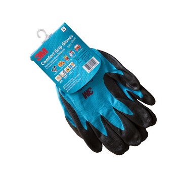 3M 舒适型防滑耐磨手套 丁腈掌浸高透气性抗油污耐磨通用型劳防手套 卡纸挂钩 蓝色 L 1付