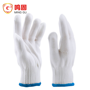 鸣固 劳保白尼龙线手套 工地劳动施工防滑加厚耐磨手套尼龙手套（500g）1双【可定制】