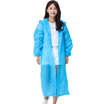 安美尚（ams）防水加厚EVA钓鱼登山骑行半透明可折叠连体雨衣大人款-蓝色均码 定做 