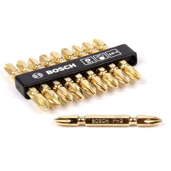 博世（BOSCH）双头十字批头起子头电动螺丝刀批头 风批嘴带磁性螺丝批头PH2/65mm 金色（10支装）