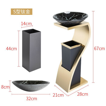 舒蔻酒店垃圾桶大堂立式室外宾馆时尚带内桶走廊带烟灰缸商场果皮桶箱电梯口A-179钛金S型烟灰桶