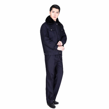 劳保佳 多功能工作服棉衣 保安户外巡逻大衣 加厚保安冬季防寒服套装 藏青色单上衣 175