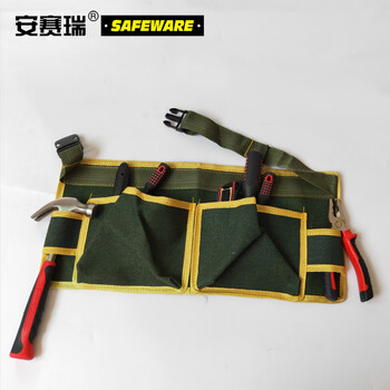 安赛瑞 电工维修工具腰包 加厚帆布 腰挂式工具包 绿帆布大钉兜 建筑收纳腰带 24342
