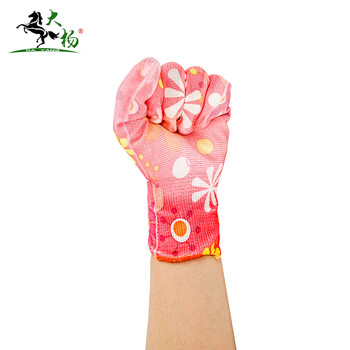 大杨233尼龙印花PU涂层手套女 红底小雏菊 12双 防滑透气劳保手套