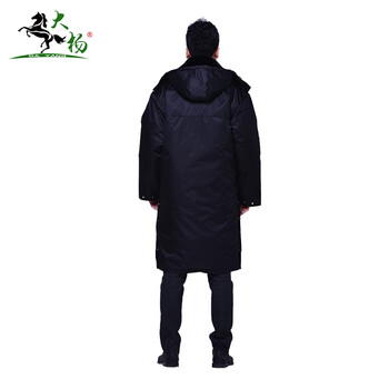 大杨291加长带拉链帽防寒大衣男 冬季加厚保暖工作服棉服保安毛领外套长款 3XL码 定制