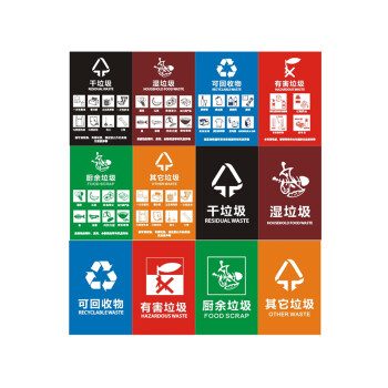 稳斯坦 WST134 上海垃圾分类标识标签 环保不可回收标志贴纸（湿垃圾14X21）