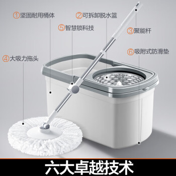 大卫旋转拖把36cm杆伸缩99-127cm 4头加厚拖布  D10双驱动免手洗