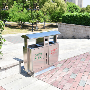 庄太太【201不锈钢双桶】户外小区不锈钢环卫分类垃圾桶