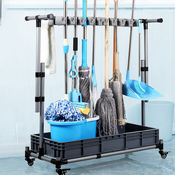 庄太太【68cm长复合管10挂12钩】可移动拖把架落地式墩布收纳工具架ZTT-TB-1