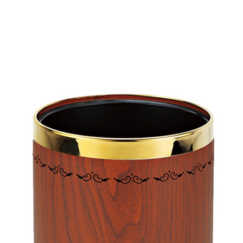 南 GPX-45F 南方圆形双层镂空花房间桶 紫荆花镜金圈红桃木色 商用酒店宾馆客房不锈钢垃圾桶 果皮桶 房间桶