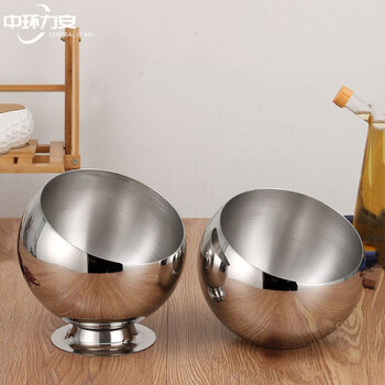 中环力安 18cm无底座带盖 不锈钢桌面收纳桶餐桌斜口碗KTV烟灰缸ZHLA-9024