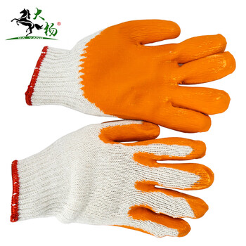 大杨065玻璃厂板胶手套10双 工地耐磨防滑轻微防割涂层劳保手套