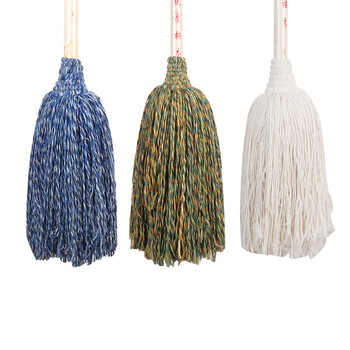 庄太太 【加大圆头木杆桔色】木杆墩棉线墩布老式保洁毛巾布拧水拖把