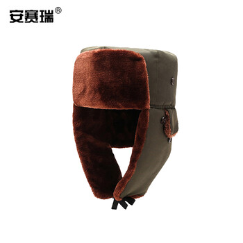 安赛瑞 防寒雷锋帽 冬季东北寒区户外加厚毛绒帽子 防寒加绒护脸帽军绿色(咖啡毛绒) 25576