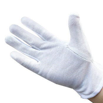 者也（ZYE）礼仪手套 加厚棉汗布劳保手套检阅表演白手套 棉点塑防滑10双 