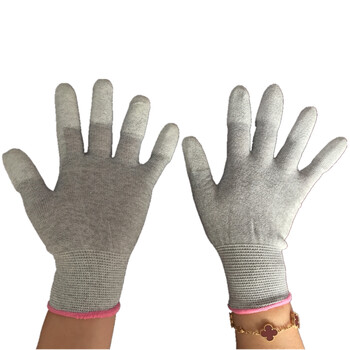 LARD-LSP 碳纤维PU涂指手套防静电碳纤维手套PU涂指防静电手套 作业手套  S号 1双