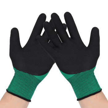 者也 加厚浸胶发泡手套 工地耐磨防滑胶皮劳保手套 绿纱黑12双