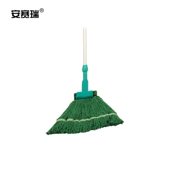 安赛瑞 美式加厚拖把夹式蜡拖 棉线打蜡墩布拖布 酒店餐厅医院用地拖 可拆洗 绿色 24451