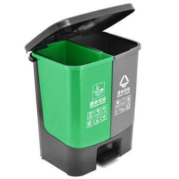 兰诗（LAUTEE）D142 脚踏分类双格垃圾桶 40L绿灰