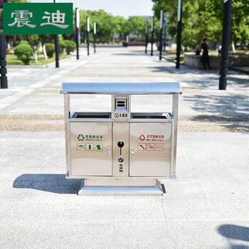 震迪 304不锈钢垃圾桶 双桶镀锌内胆100*38*100cm室外市政环卫小区垃圾筒分类垃圾箱可定制 KT801果皮箱