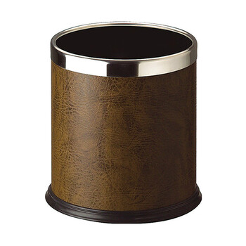 南 GPX-43 固定钢圈包褐色人造皮单层 南方圆形垃圾桶容量10升（2个起订） 商用客房垃圾桶 房间桶 果皮桶