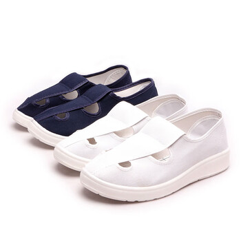 者也（ZYE）防静电鞋 PU工作透气鞋男女无尘车间劳保鞋帆布鞋PVC底四孔白色/藏青2色可选 藏青色PU底 39码