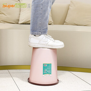 Supercloud 垃圾桶带压圈小号厨房卫生间客厅大号厕所垃圾篓马桶纸篓 12L光面灰白