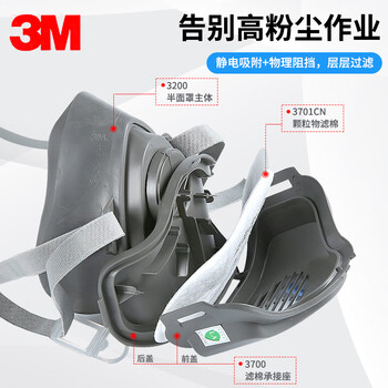 3M 3200 防护面具 工业粉尘煤矿打磨电焊雾霾防尘面具 面罩主体 1个 定做