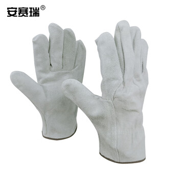 安赛瑞 短款牛皮手套 焊工电焊手套 隔热耐磨加厚劳保手套 灰色 均码 1双装 28700