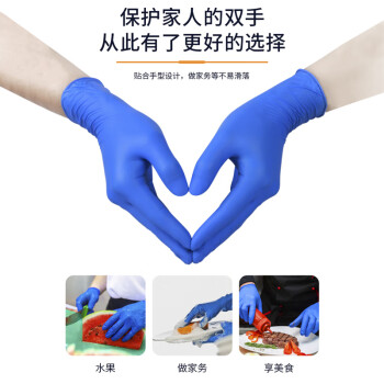 帮手仕 一次性手套丁睛深蓝色加厚耐用型劳保实验工业清洁卫生防护手套 100只/盒 65100  S码