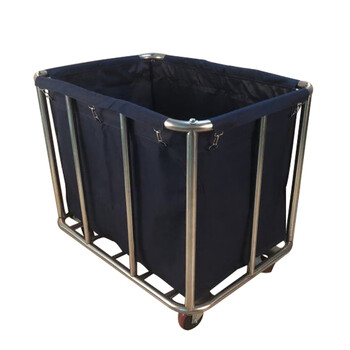 庄太太【X形可折叠】布草车客房服务车酒店加厚不锈钢带扶手洗衣房收集脏布草回收推车