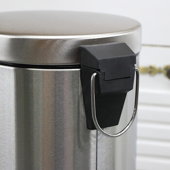 庄太太【3L16.7*24.8cm（410不锈钢）】不锈钢砂光拉丝圆形垃圾桶脚踏式有盖办公室卧室防滑厨房垃圾桶