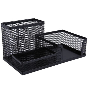 晨光(M&G)金属时尚网格方形笔筒学生办公用品通用型桌面收纳盒黑色ABT98405