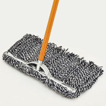 益美得 老式平板拖把棉线排拖尘推拖把木杆墩布 蓝白线50厘米（加固款铁头）