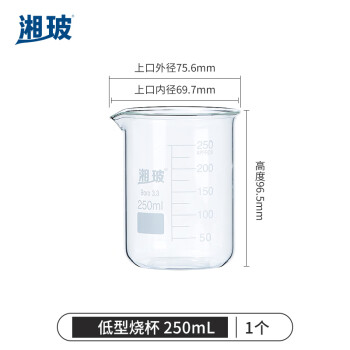 湘玻 玻璃烧杯低型带刻度透明量杯加厚高硼硅耐高温实验器材 【250mL】 高硼硅玻璃 