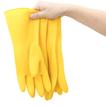冰禹 乳胶手套 加厚牛筋耐磨橡胶劳保手套 黄色长款M码 10双
