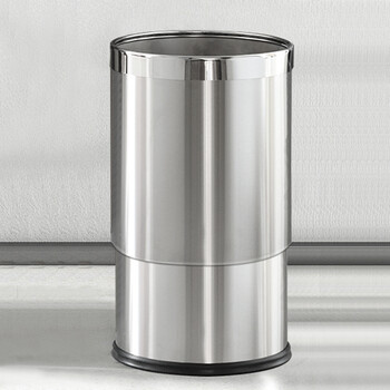 益美得 CY04 圆形不锈钢垃圾桶 酒店客房卧室厨房无盖直投垃圾桶阻燃防漏美观宾馆商场果皮桶 房间桶 双层14L