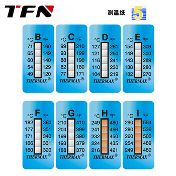 TFN 进口测温纸5格 英国THERMAX感温贴片TMC变色温度测试纸感温变色贴 5格E 