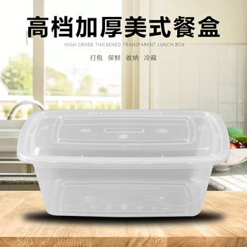 飞尔（FLYER）一次性餐盒 美式塑料快餐外卖打包盒【1500款透明美式 300套】