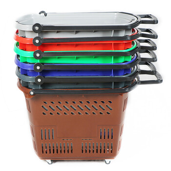 海斯迪克 HKCC15 多功能超市购物篮 拉杆篮带轮便利店筐子买菜篮 中号红色