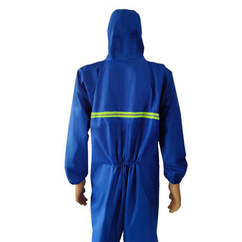 共泰 连体防尘防水耐油工作服雨衣 全身防护带脚套 蓝色 XXXL